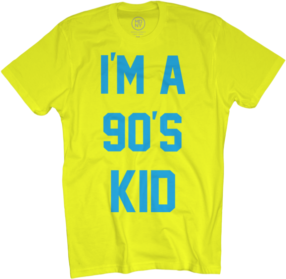 90s Kid On Neon Yellow T-shirt $20 - Blue On Neon Yellow Shirt (600x600), Png Download