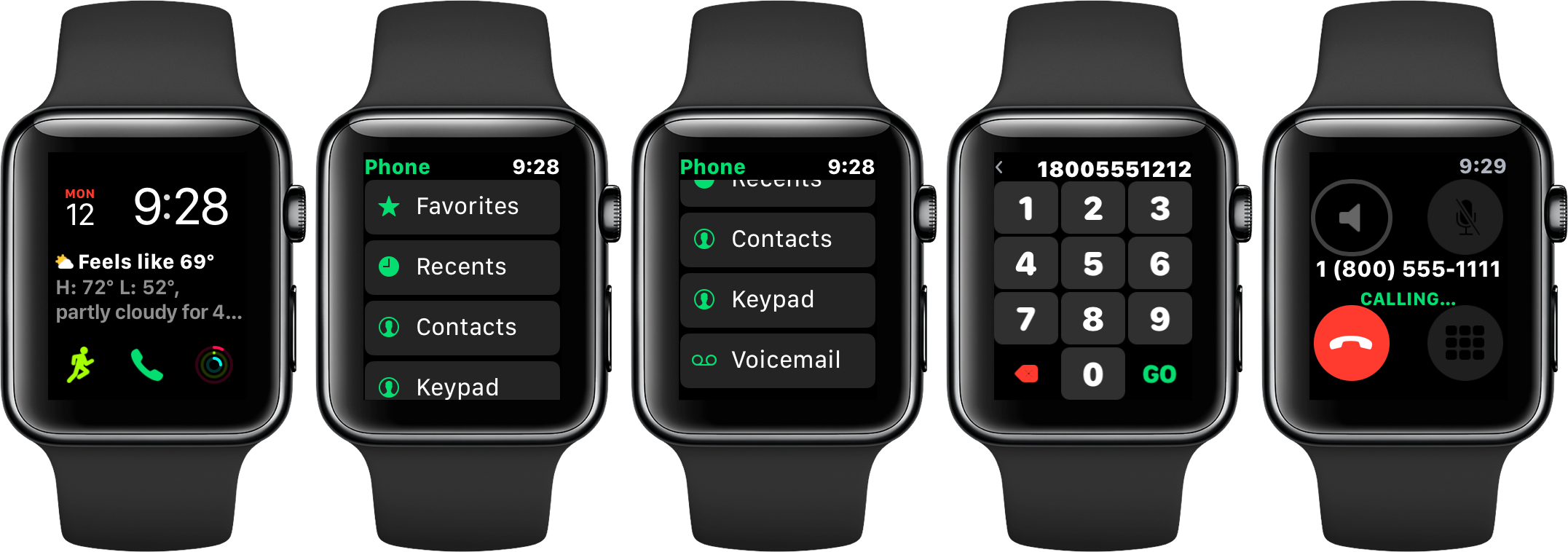 Phone Keypad Is Coming To The Apple Watch In Watchos - Apple Watch 4 Faces (2153x758), Png Download