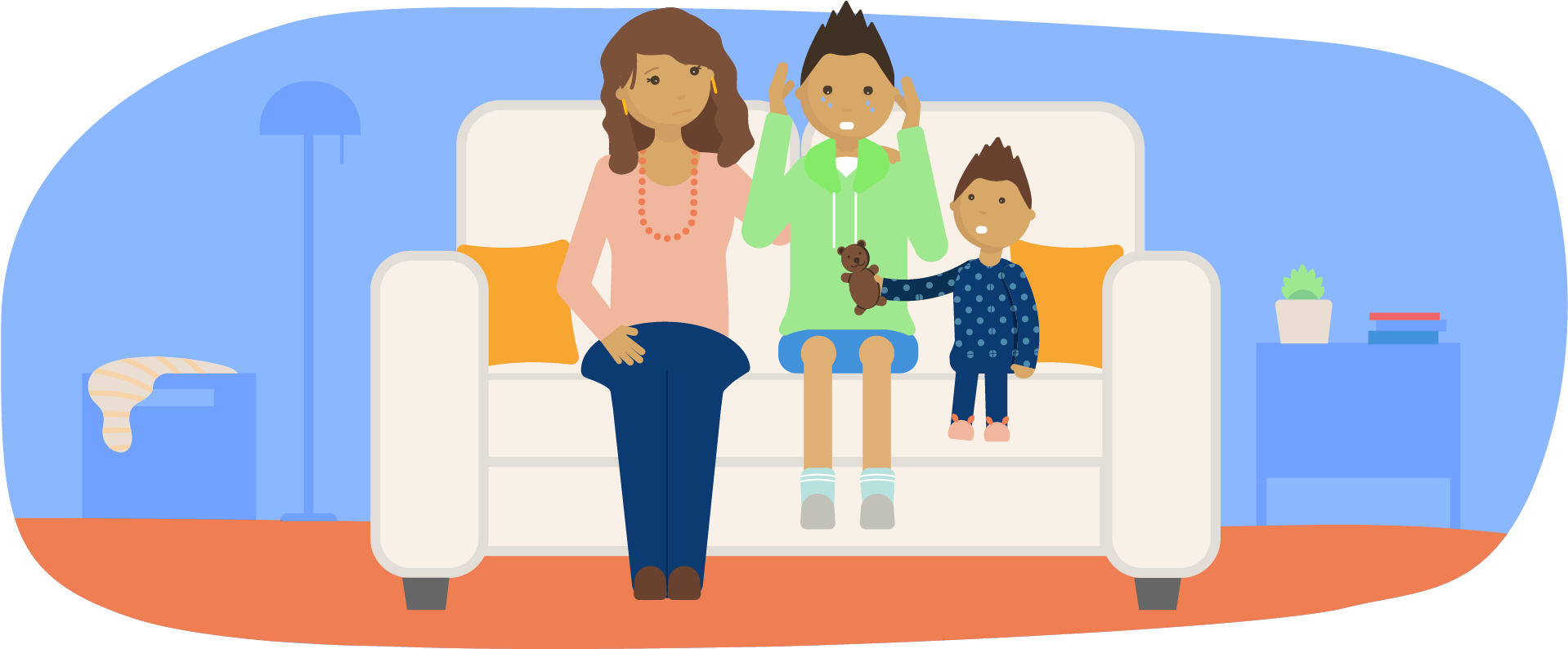 Mother And Younger Sibling Comforting A Sad Teenager - Mother (1920x801), Png Download