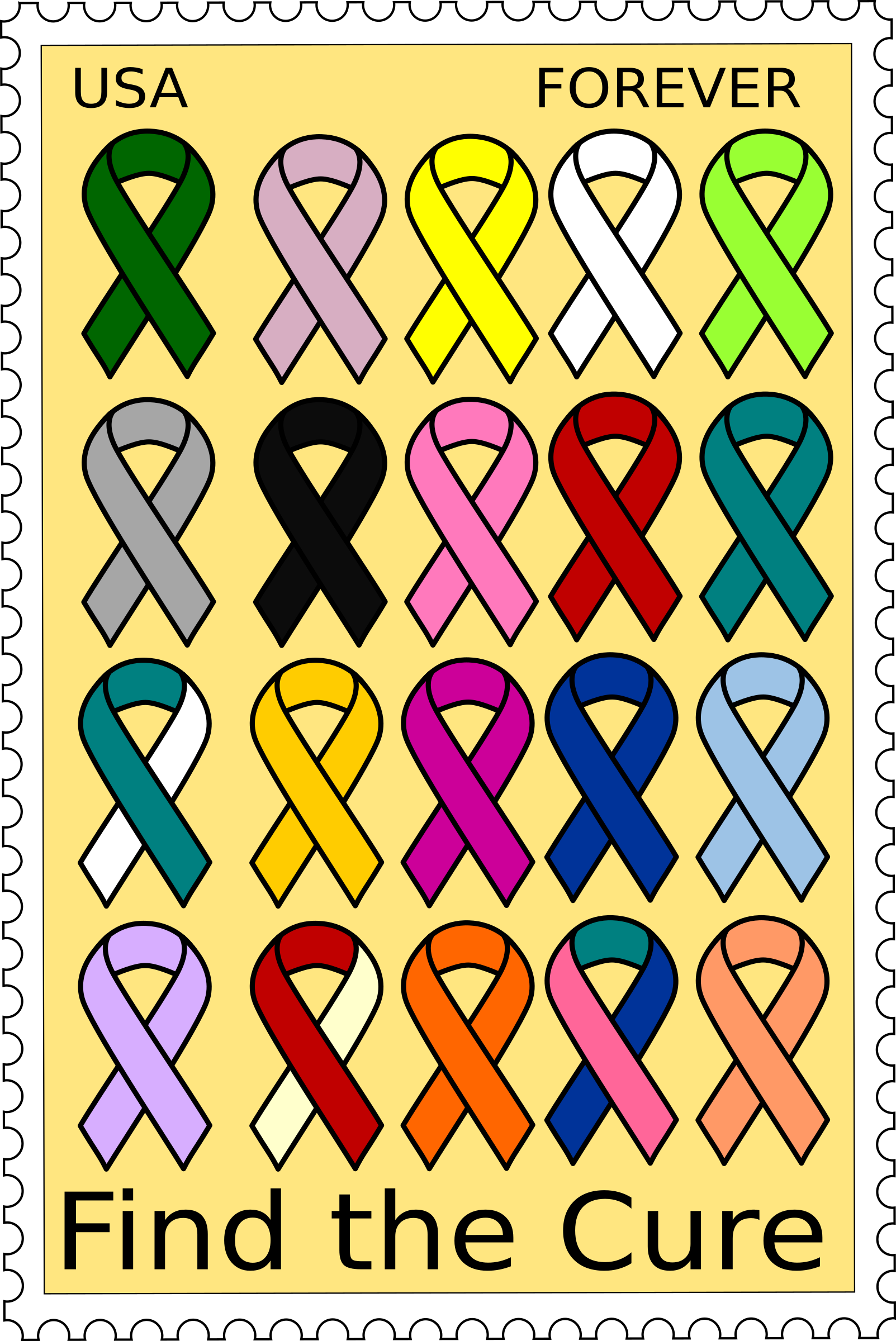 This Free Icons Png Design Of Cancer Ribbons Stamp (1603x2400), Png Download