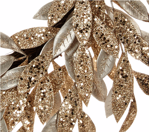 22" Sparkling Glittered Bay Leaf Wreath By Valerie (800x505), Png Download