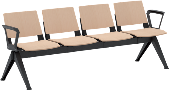 4 Seat Wooden Beam With Arms - Wood (602x628), Png Download