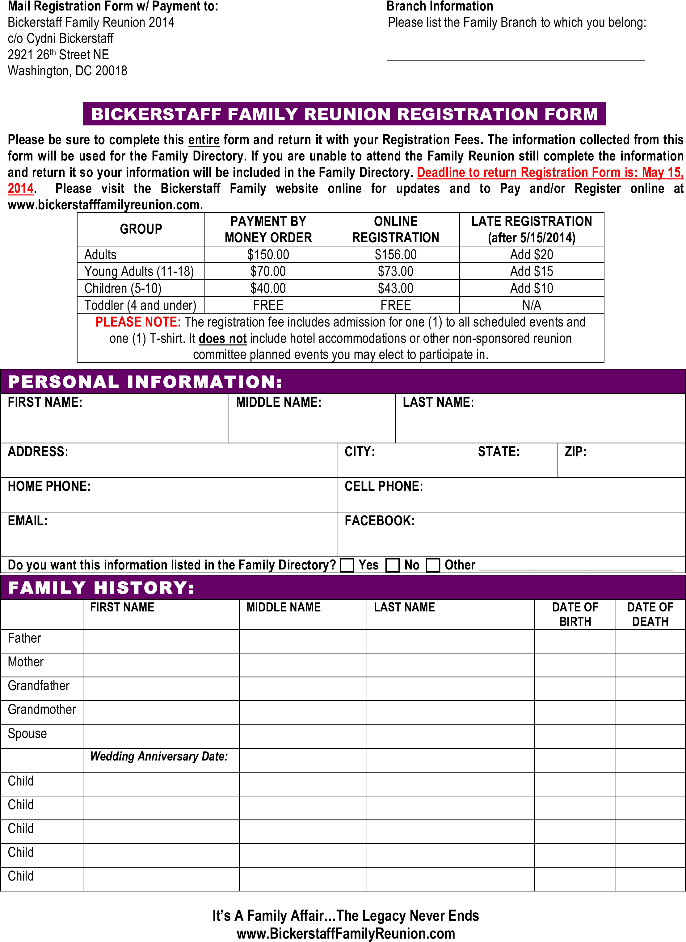 Family Reunion Registration Form (2550x3300), Png Download