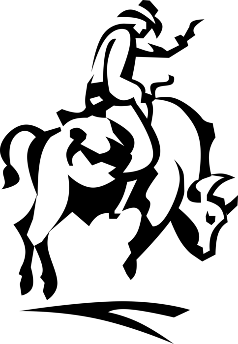 Vector Illustration Of Rodeo Cowboy Rides Bronco Bull - Cross Stitch Cowboy (484x700), Png Download