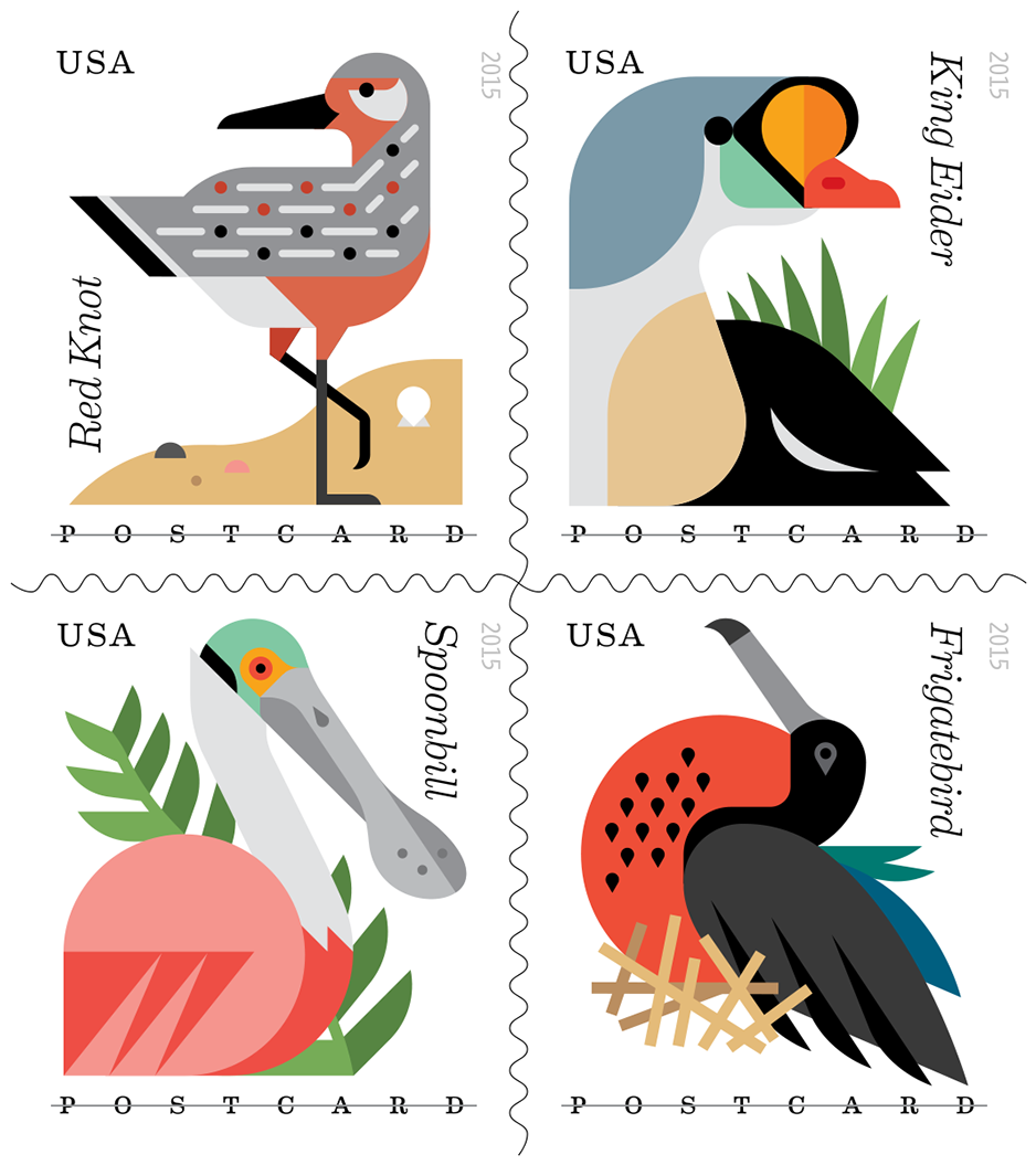 Coastal Birds Stamps Sheet Of 20 Postcard Forever Usps (1200x1317), Png Download