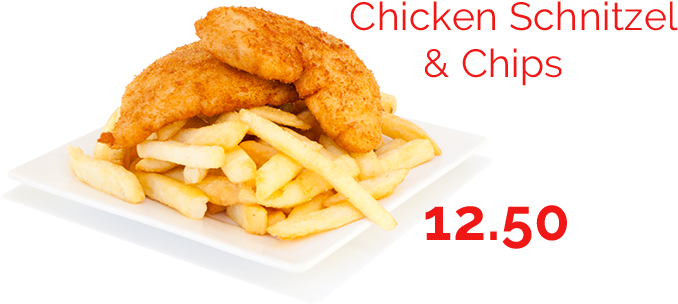 Chicken Schnitzel And Chips - Chicken (903x400), Png Download