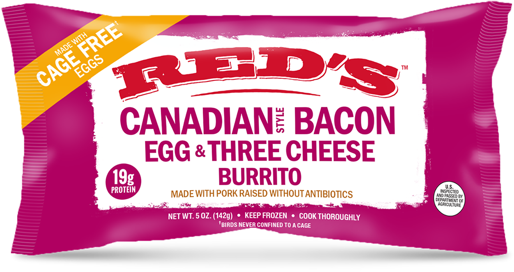 Canadian Bacon Egg & Three Cheese Burrito - Red's All Natural Steak & Cheese Burrito - 5 Oz (1152x690), Png Download