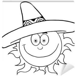 Outlined Smiling Sun With Sombrero Hat Wall Mural • - Sun Wearing A Sombrero (400x400), Png Download
