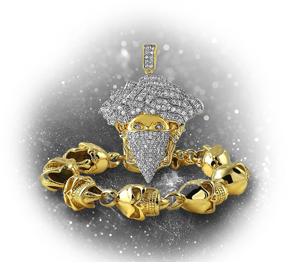Hip Hop Jewelry - Gold Iced Out Medusa Masked Pendant Chain Combo (600x515), Png Download