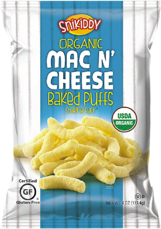 Snikiddy Organic Mac N' Cheese Baked Puffs 4 Oz - Puffed Snacks (470x537), Png Download
