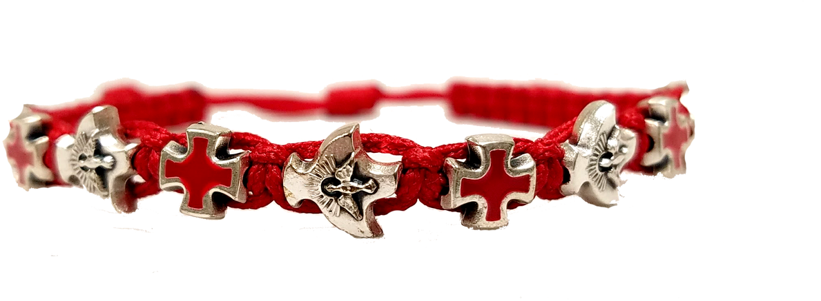 Holy Spirit Bracelet Dove And Cross Medals On Cord - Red (1280x436), Png Download