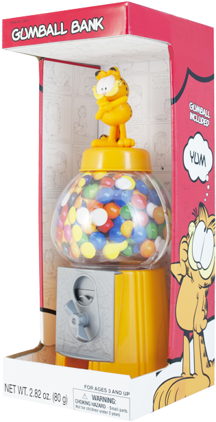 5 Inch Classic Gumball Bank - Sweet N Fun Garfield 8.5 Classic Style Gumball Bank (354x651), Png Download