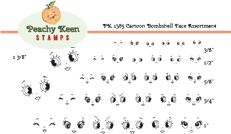 Pk-1385 Cartoon Bombshell Face Assortment - Peachy Keen Stamps In The Garden (450x279), Png Download