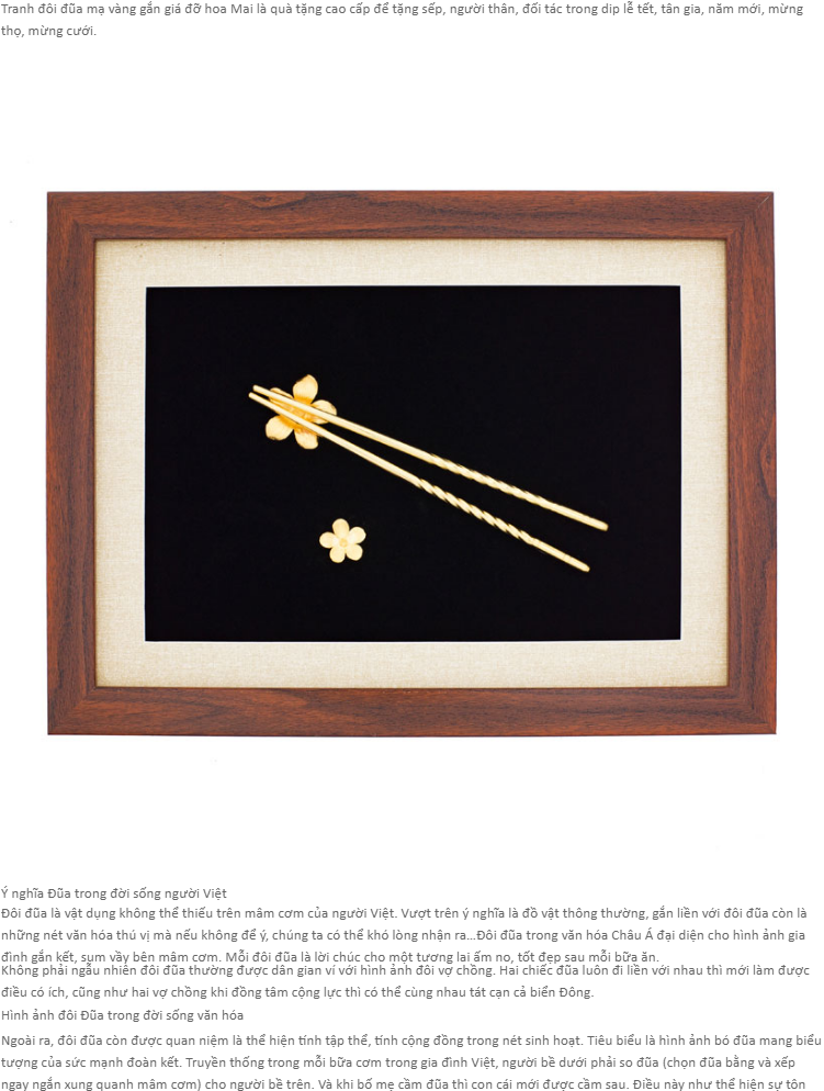 Giới Thiệu Tranh Đôi Đũa Mạ Vàng 24k Gắn Hoa Mai Tddu - Picture Frame (750x1000), Png Download