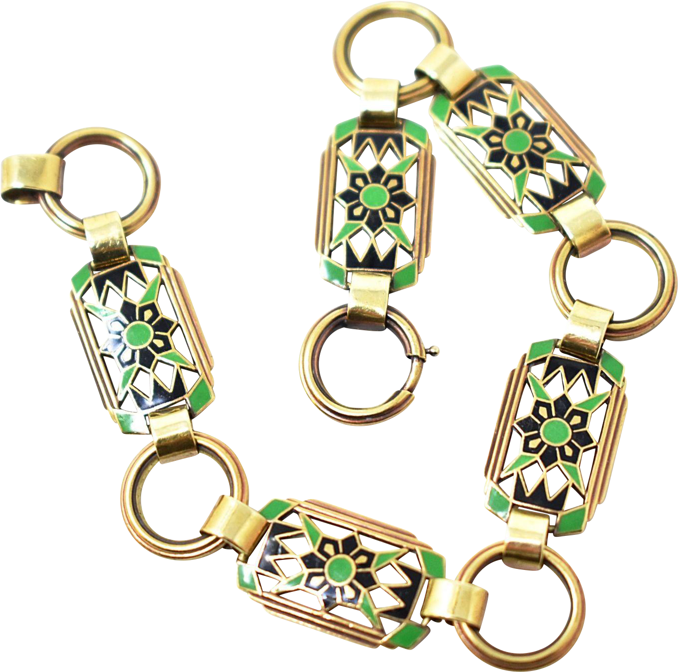 Lovely Krementz Art Nouveau 14k Yellow Gold Enamel - Bracelet (1354x1354), Png Download
