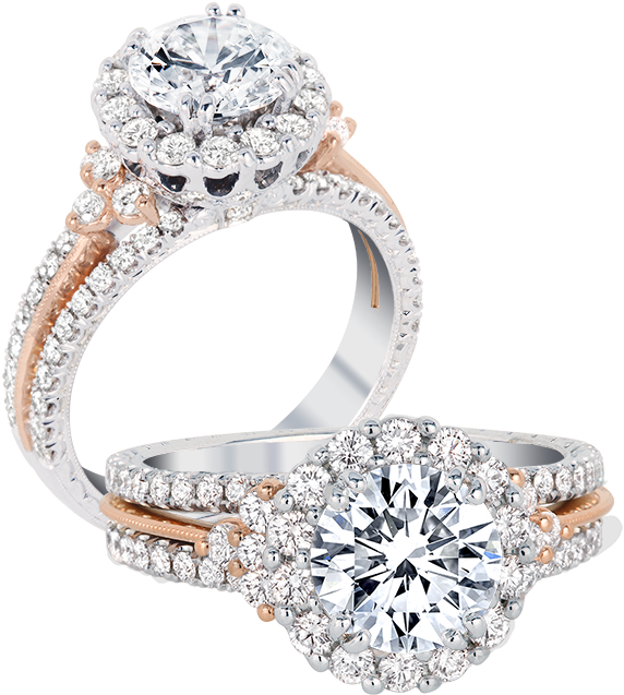 Jack Kelege Engagement Ring - White Gold And Rose Gold Diamond Ring (350x350), Png Download
