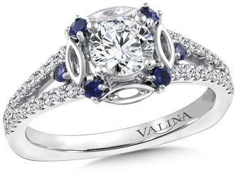 Diamond And Blue Sapphire Halo Engagement Ring Mounting - 1.50 Ct Round Cut Diamond Split Shank Engagement Ring (350x350), Png Download