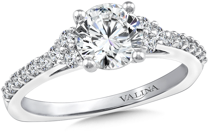 Valina 3-stone Diamond Engagement Ring Mounting In - 3 Stone Engagement Ring Mount (800x800), Png Download