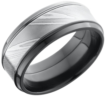 Zpf9b15 Damascus Polish - Lashbrook Zirconium 9mm Damascus Steel Inlay Flat Band (350x350), Png Download