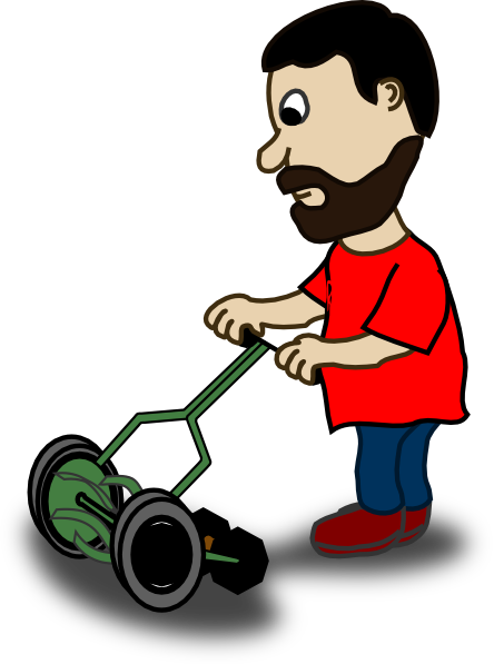 Lawn Clipart Grass Yard - Guy Cutting Grass Clipart (444x597), Png Download