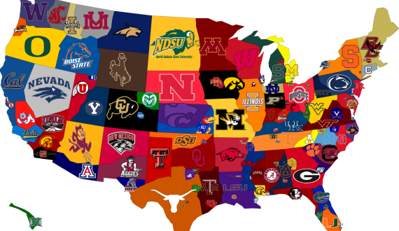 College Football Nation - Us Map Of College Football (570x330), Png Download