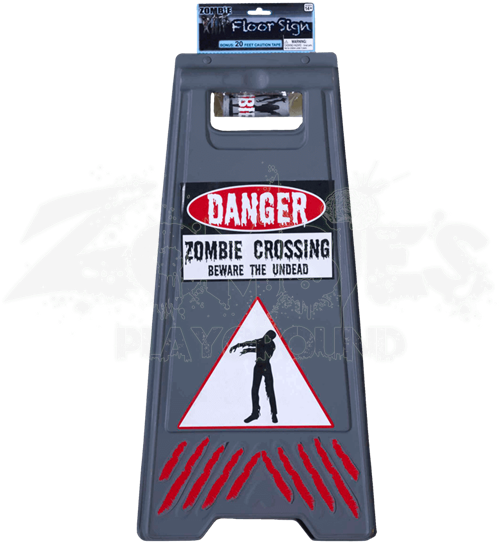 Zombie Floor Sign With Caution Tape - Beware Of Zombie Sign & Tape Costume (550x550), Png Download