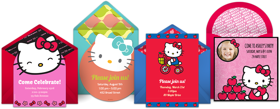 Hello Kitty Online Invitations - Hello Kitty Invitation Card (910x380), Png Download