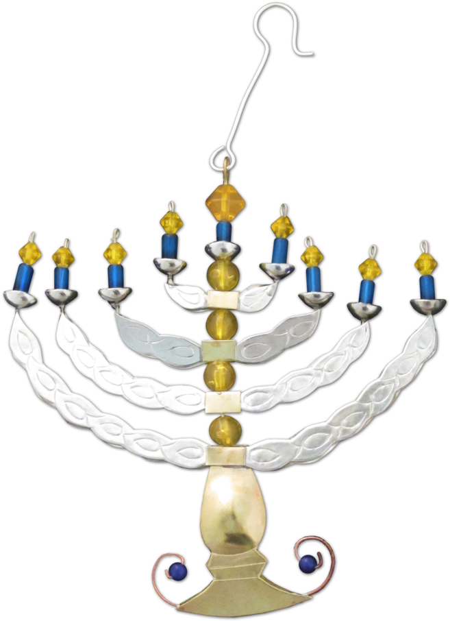 Menorah - Judaica Inspired - Handmade Ornament - Brass (697x1024), Png Download