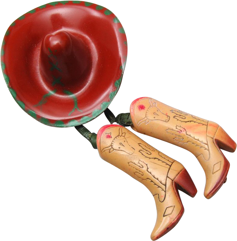 Celluloid Cowboy Hat And Cowboy Boot Brooch - Earrings (784x784), Png Download