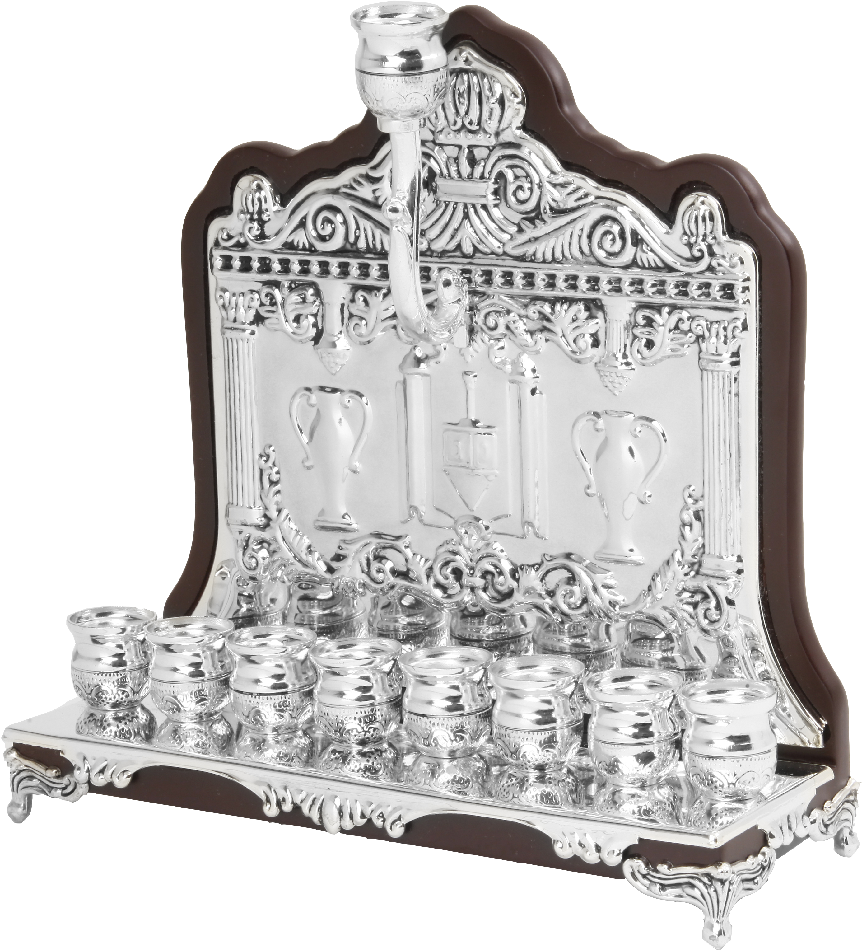 Wood & Silver Plated Wall Menorah For Oil - A&m Judaica 59009 Wood & Silver Plated Wall (3700x3596), Png Download