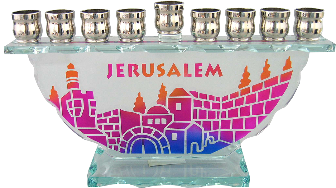 Free Download Menorah Clipart Menorah Judaism Hanukkah - Judaica Old City Of Jerusalem Scenery Glass Menorah (1200x1200), Png Download