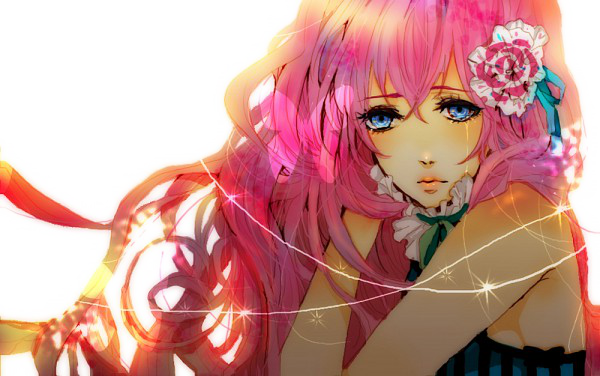 Beautiful Girl With Flowers In Hair - Megurine Luka (600x376), Png Download