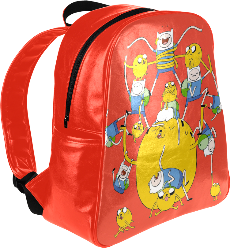 Psylocke Finn And Jake Print Unisex Leather Back Pack - Harley Quinn Multi Pocket Backpack Bag School Bag Laptop (1000x1000), Png Download