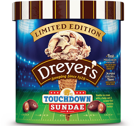 Touchdown Sundae - Dreyer's Grand Ice Cream, Chocolate Chip - 1.5 Qt Tub (500x480), Png Download