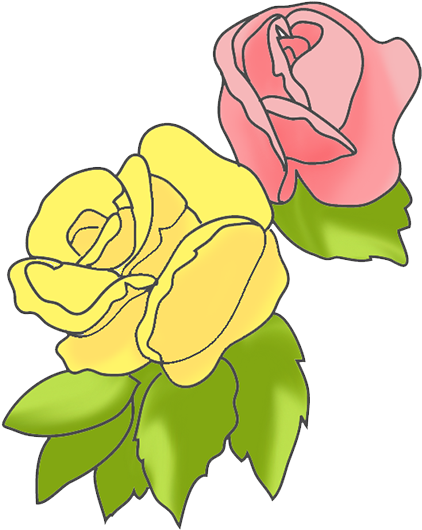 Vase With Roses, Pink And Yellow Rose Clipart - Yellow Rose Clipart Pngs (431x531), Png Download