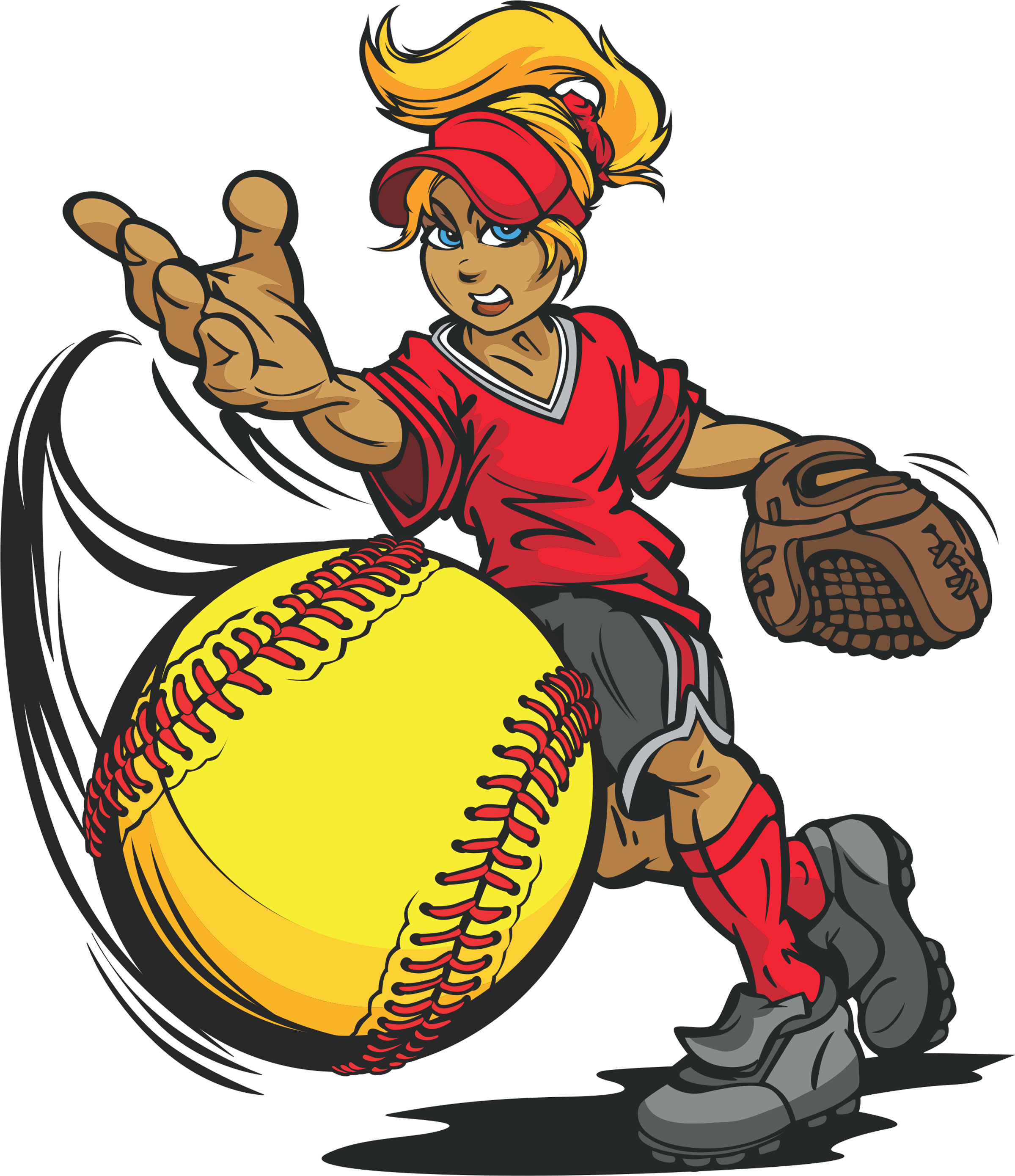 Softball Player Cartoon - Girls Fastpitch (2400x3000), Png Download
