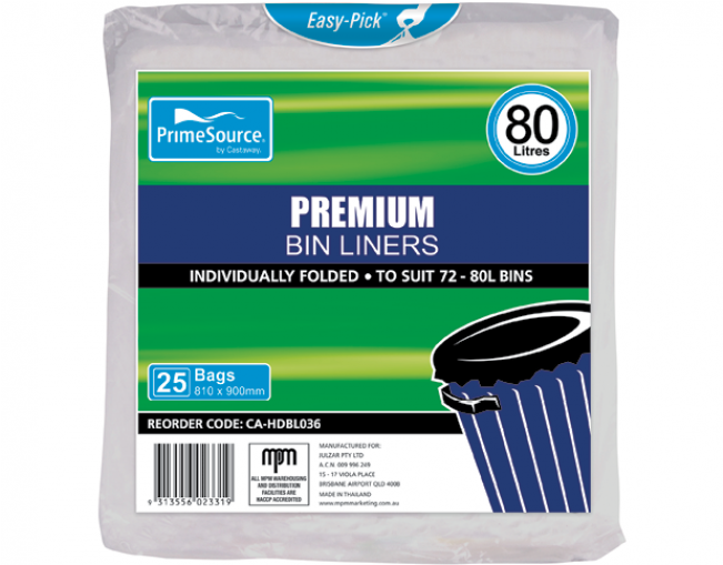 Castaway Easy-pick Garbage Bags Heavy Duty Black 70-77l (650x650), Png Download