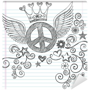 Peace Sign With Wings And Tiara Crown Vector Wall Mural - Peace Sign With Wings Tattoo (400x400), Png Download