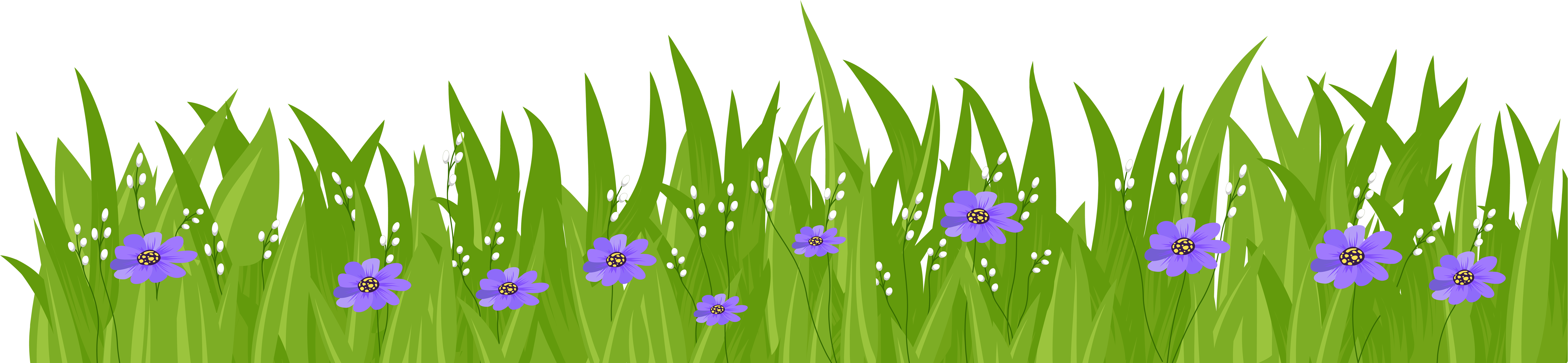 Purple Flower Clipart Grass - Cartoon Grass Transparent Background (8000x2017), Png Download