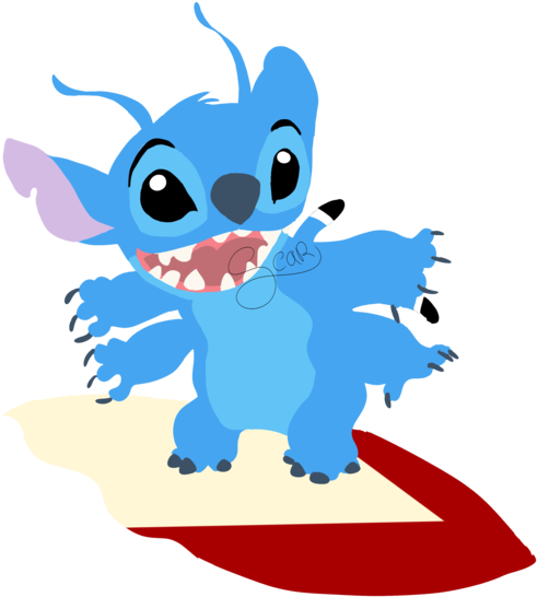 Clip Art Royalty Free Stitch Clipart Scar - Stitch On A Surfboard Png (1024x597), Png Download