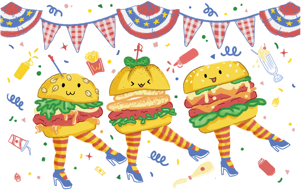 Burgers On Parade - Illustration (980x612), Png Download