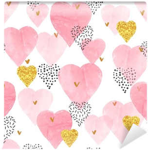 Pink Watercolor Hearts Pattern - Stock Illustration (400x400), Png Download