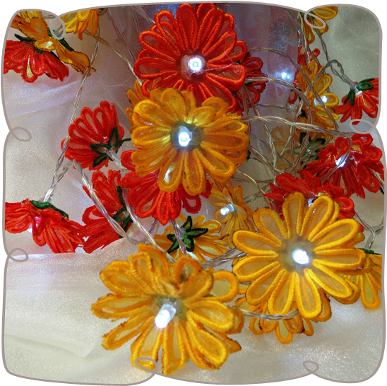 Organza 3d Daisies String Lights Machine Embroidery - Machine Embroidery (580x580), Png Download