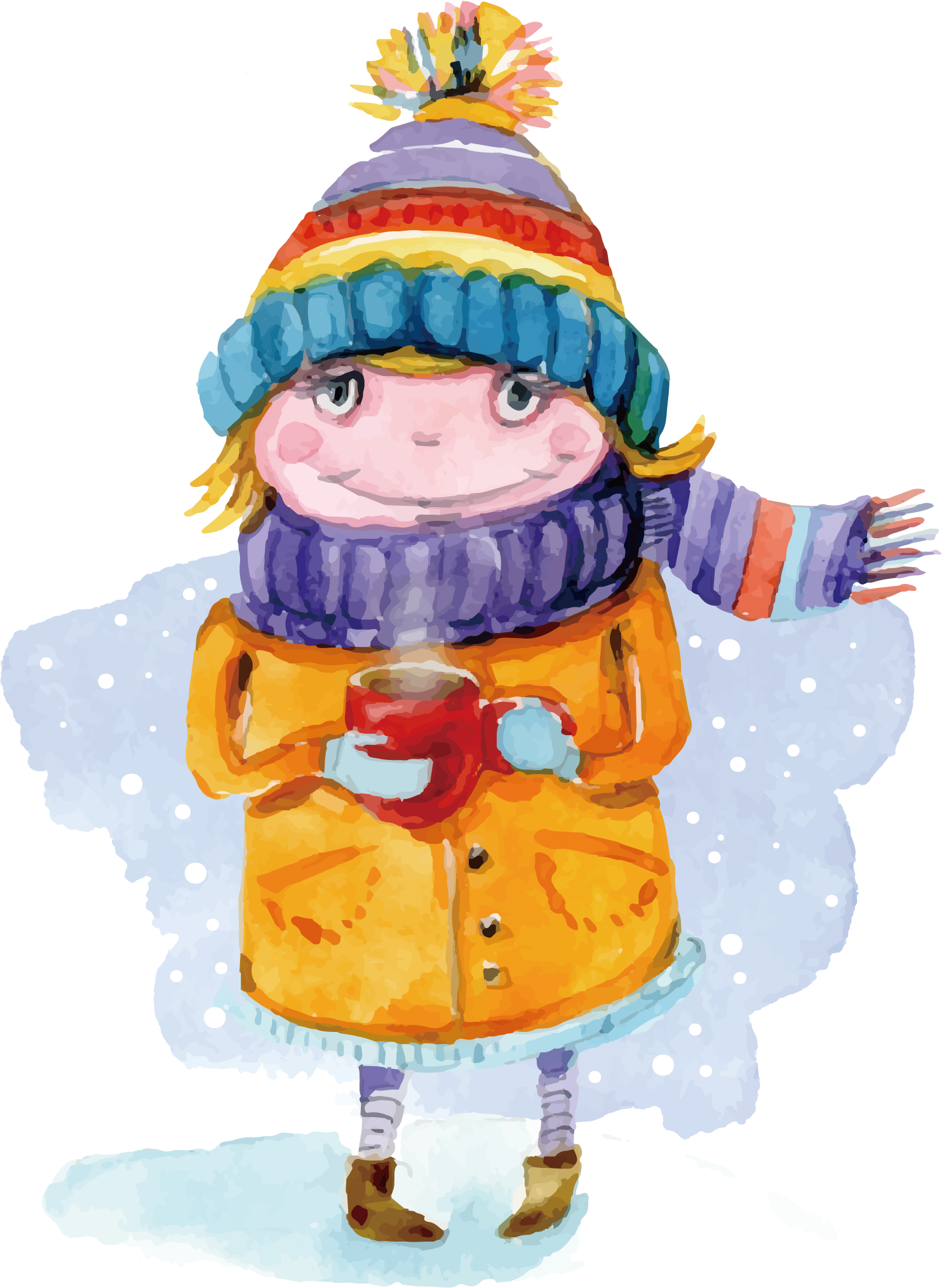 Painting Winter Child Hand - Child Winter Painting (1483x2027), Png Download