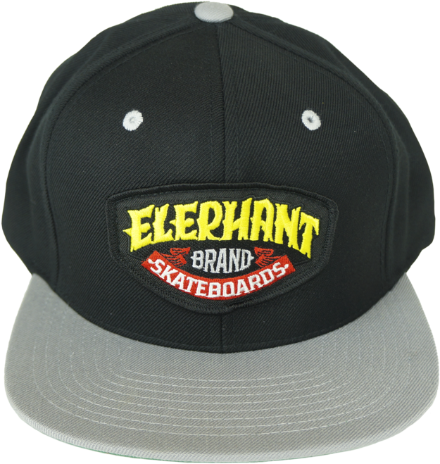Elephant Patch Snap Back Hat Black / Grey - Elephant Brand Skateboards (989x1024), Png Download