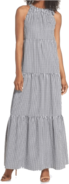 Tiered-maxi - Maggy London Gingham Check Maxi Dress (320x633), Png Download
