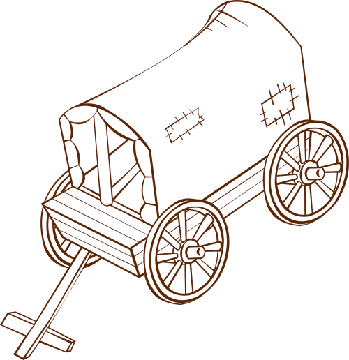 Wagon,covered,wild - Caravan Clipart Black And White (500x516), Png Download