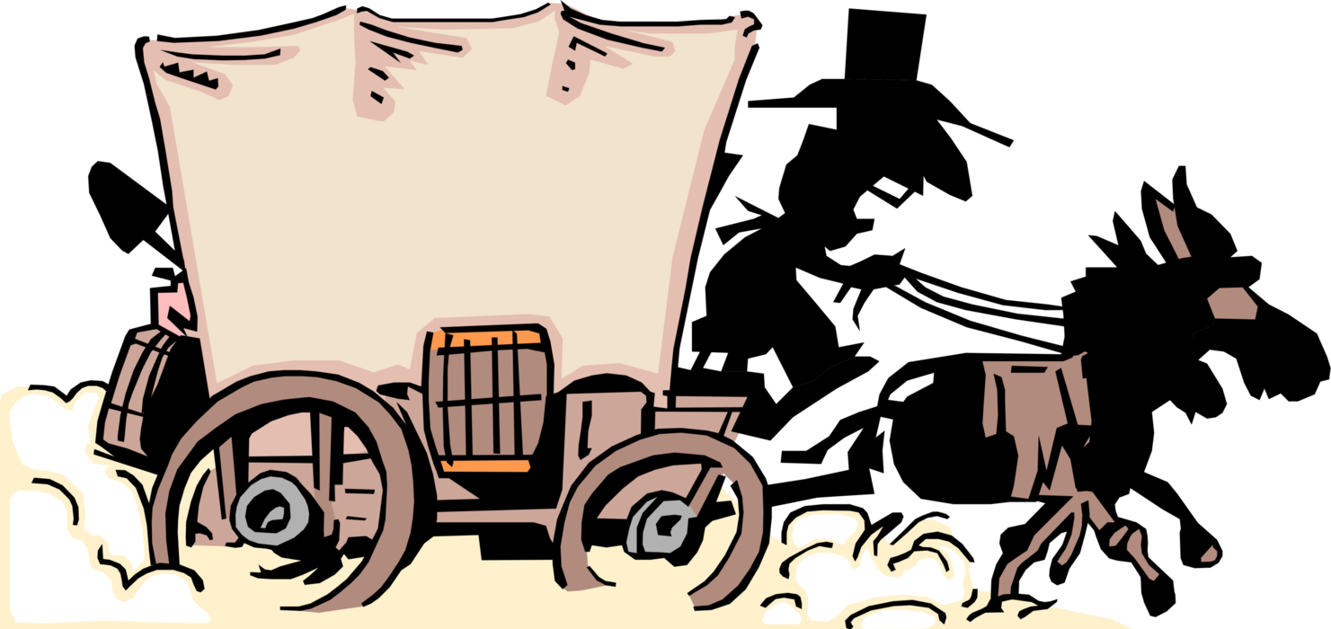 Vector Illustration Of Old West Chuck Wagon Covered - Covered Wagon Animated Gif (1481x700), Png Download