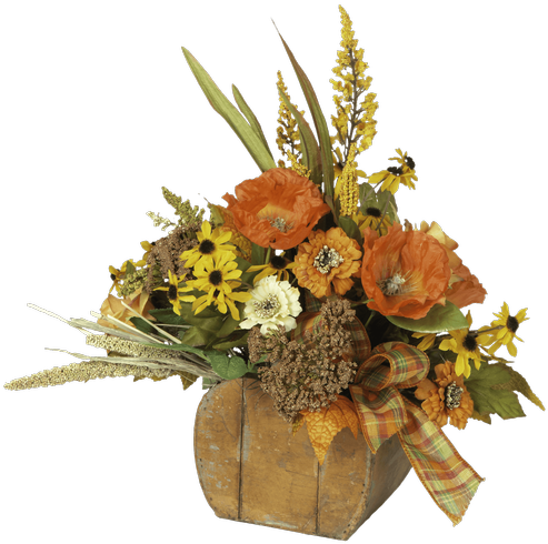 Silk Fall Wooden Pumpkin Arrangement • - Bouquet (500x611), Png Download