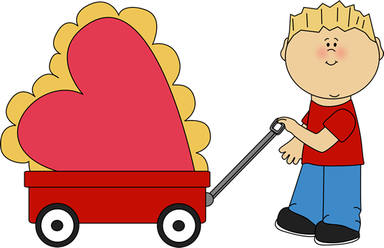 Boy Pulling Valentine In A Wagon Clipart - Clipart Boy Going To School (550x355), Png Download